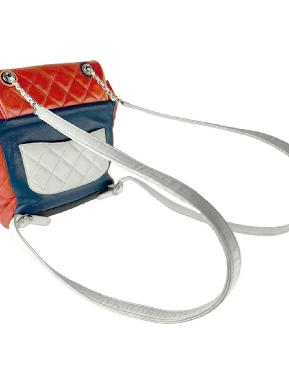 CHANEL Backpack Orange/Navy/White/Black/Silver Lambskin/Metal
